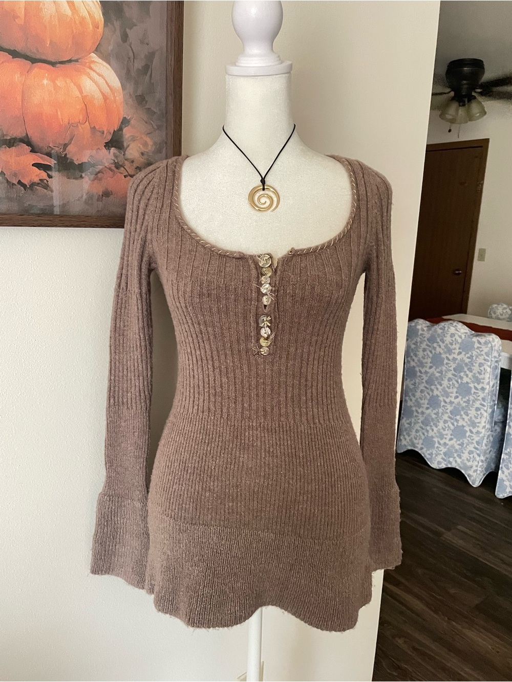 Free People Y2K Vintage Mixed Button Ribbed Henley Sweater Small Rare